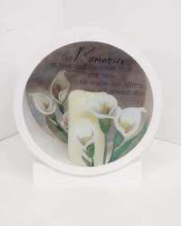 ROUND LANTERN WITH CALLAS AND CANDLE from Lloyd's Florist, local florist in Louisville,KY