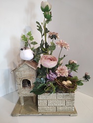 BIRD HOUSE WITH SILK from Lloyd's Florist, local florist in Louisville,KY