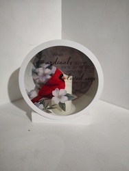 ROUND LANTERN WITH CARDINAL WITH CANDEL from Lloyd's Florist, local florist in Louisville,KY