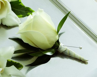 The FTD White Rose Boutonniere from Lloyd's Florist, local florist in Louisville,KY