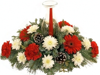 Christmas Hurricane Candle Centerpiece from Lloyd's Florist, local florist in Louisville,KY