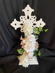 White Metal Cross from Lloyd's Florist, local florist in Louisville,KY