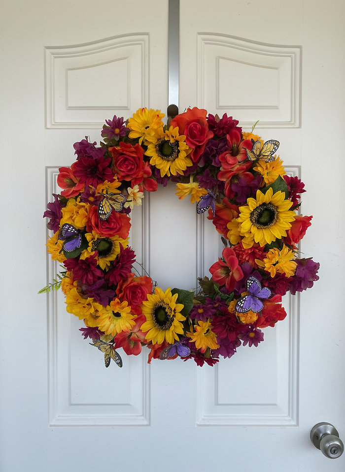 Fall Full Flower Wreath with Purple Butterflies
