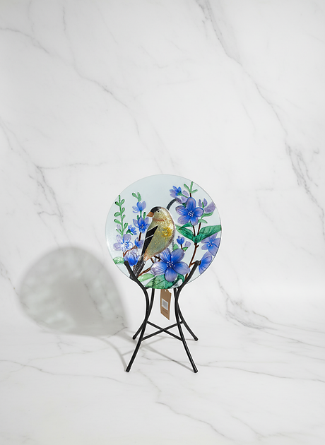 GOLDFINCH GLASS BIRD BATH