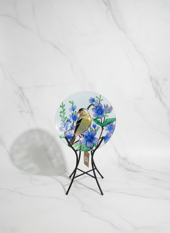 GOLDFINCH GLASS BIRD BATH