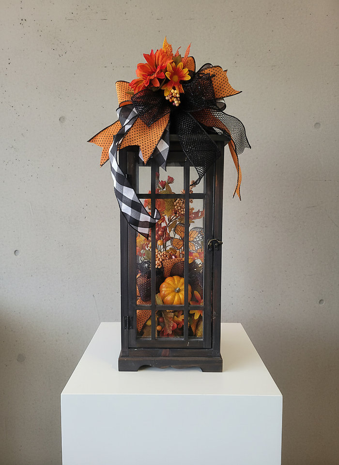 Lantern with Orange and Black Bow