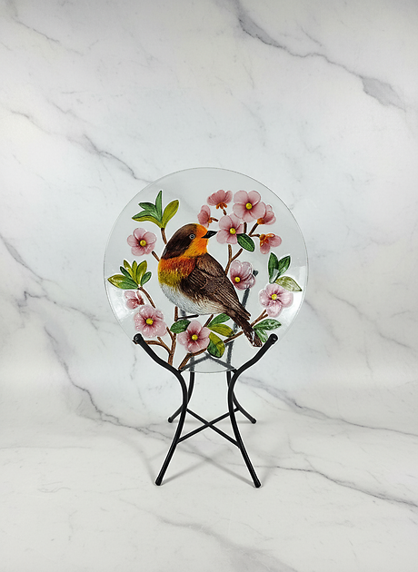 ROBIN GLASS BIRD BATH