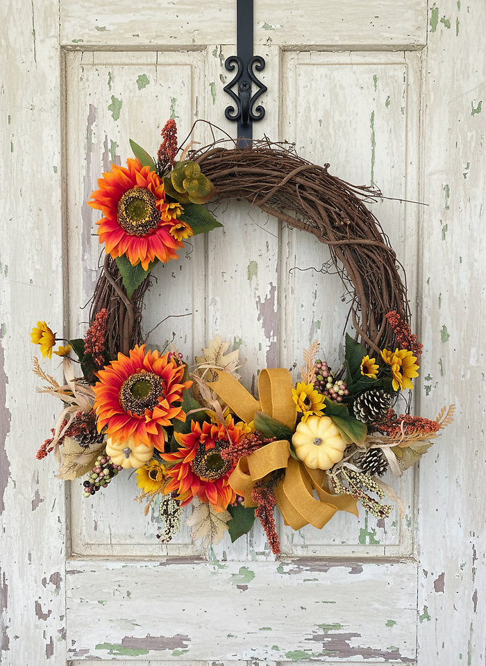 Fall Wreath with Yellow Pumpkins