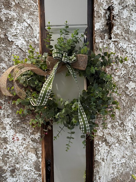 Green Eucalyptus Wreath with Gingham Bow
