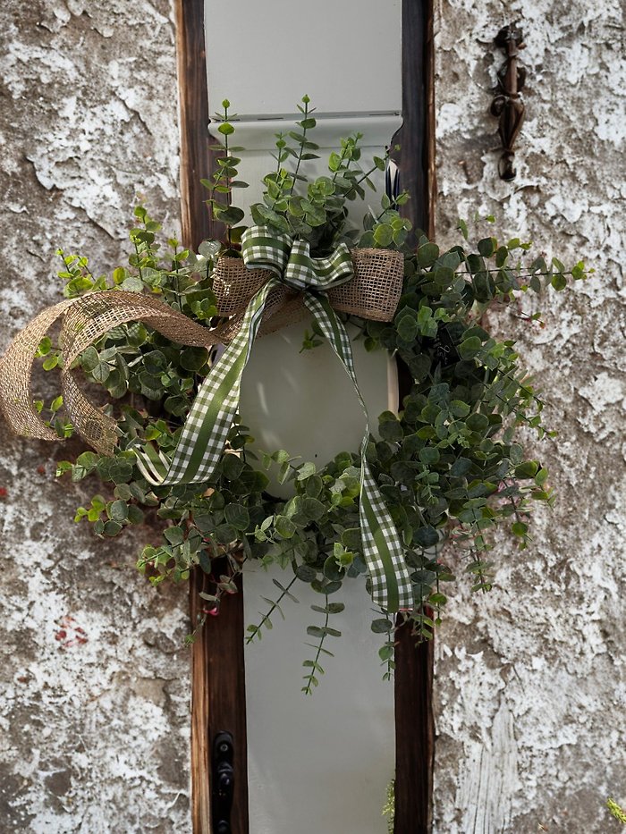 Green Eucalyptus Wreath with Gingham Bow