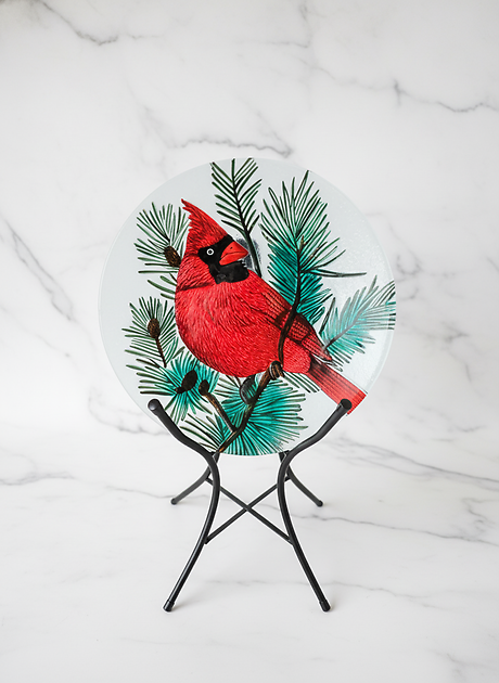 Cardinal Glass Bird Bath