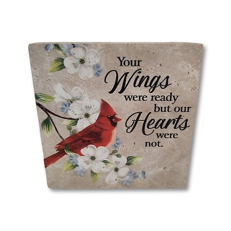 small stone with words and red birds