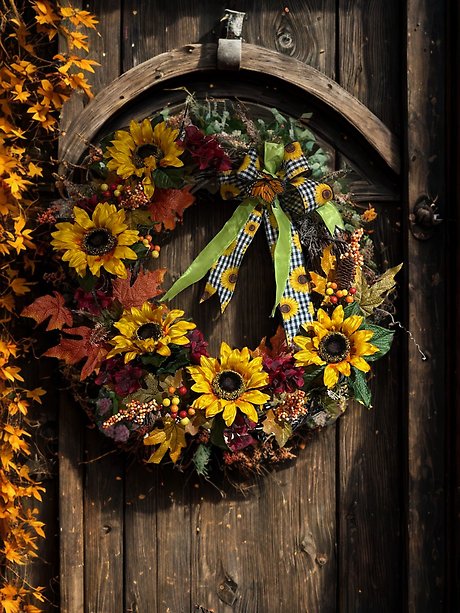 Autumn Sunflower Wreath with Autumn Mix of Flowers