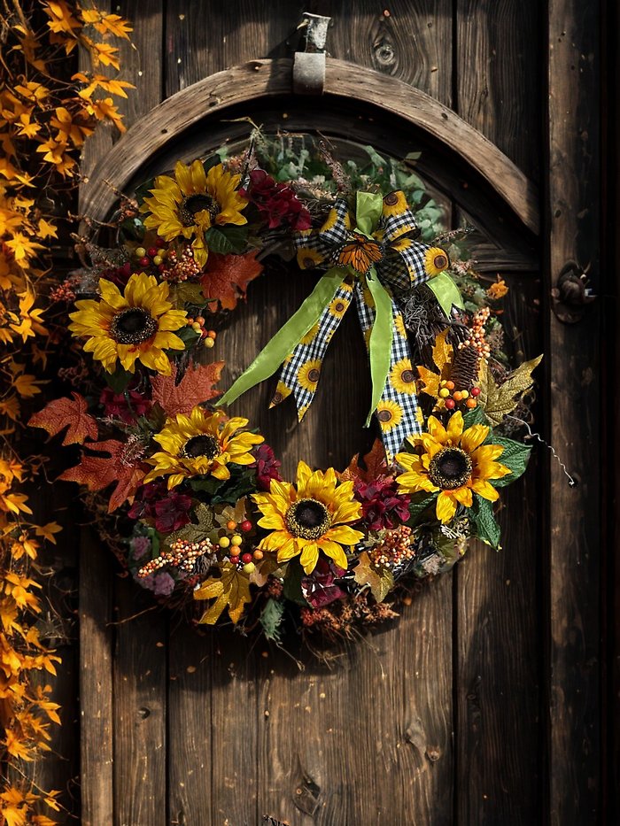Autumn Sunflower Wreath with Autumn Mix of Flowers